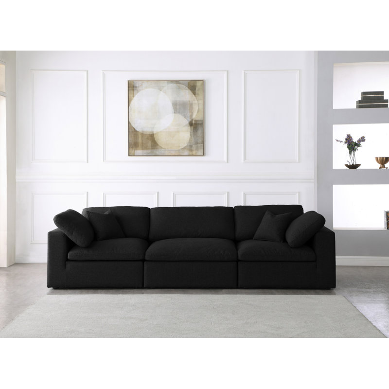 Burrows Upholstered Sofa, Black Linen Textured Fabric