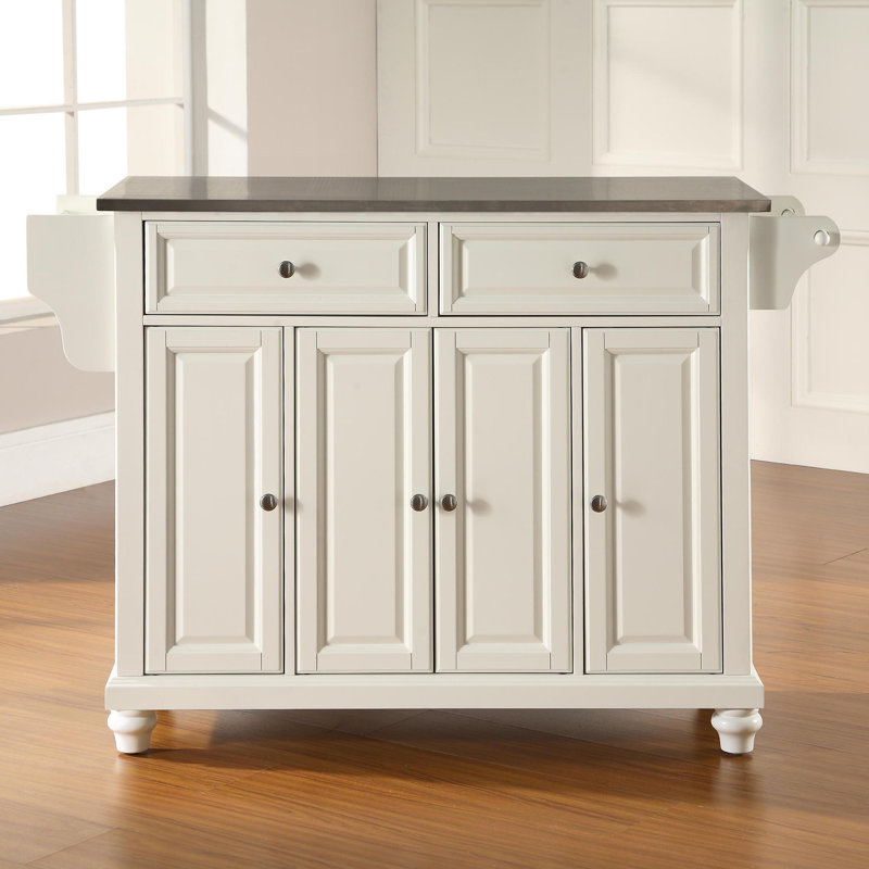 Van Granite Top Kitchen Island, White, Gray