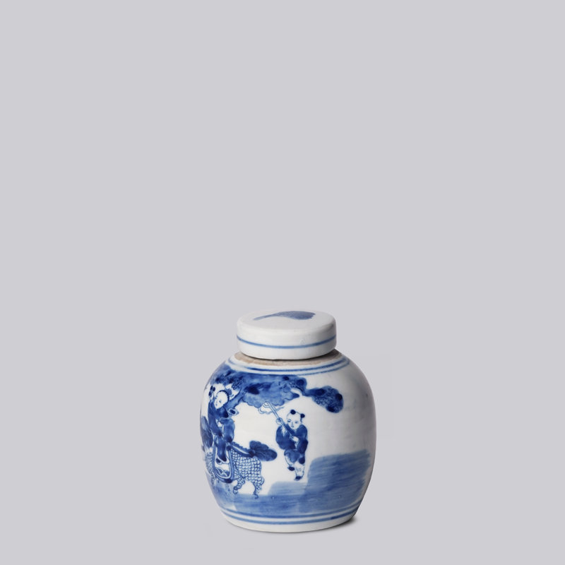 Petit pot rond en porcelaine bleue et blanche pour enfants