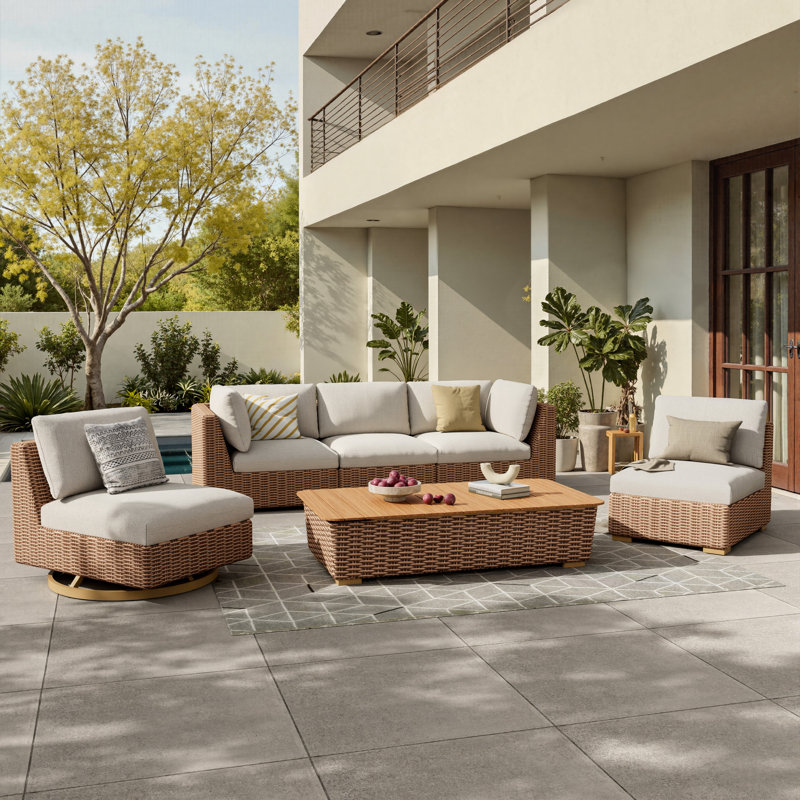 Windsor 5 Persons Aluminum All-weather Wicker Modular Sofa Set With Olefin Cushion