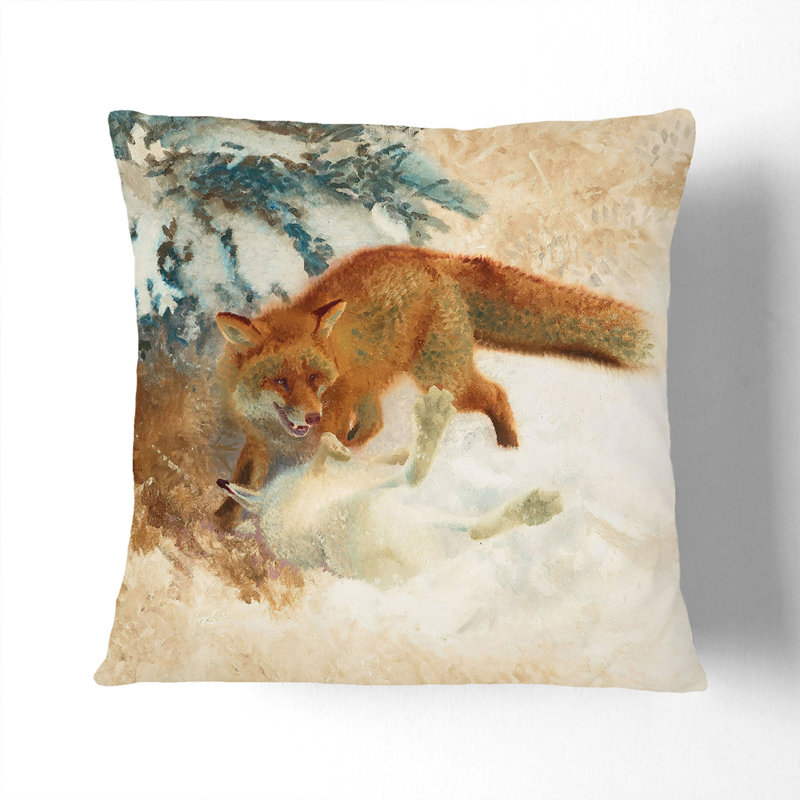 Fox with White Hare Scatter Cushion, 40cm H x 40cm W x 15cm D
