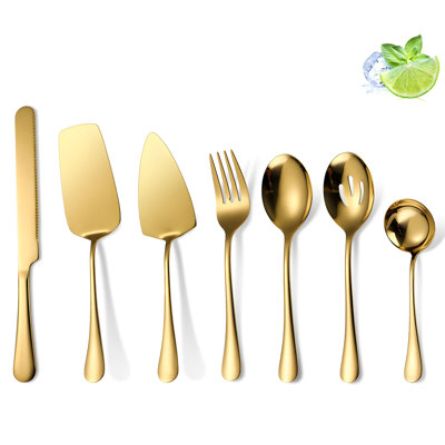 Fehmi 7 Piece Stainless Steel Wood Stainless Steel Serving Piece