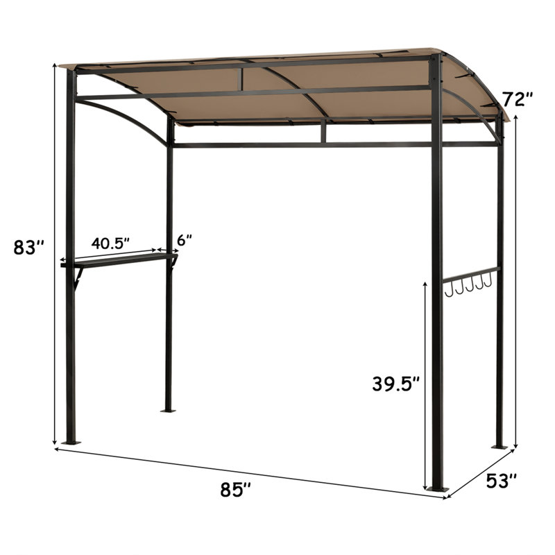 Outdoor 7 Feet Grill with Serving Shelf and Storage Hooks, Brown
