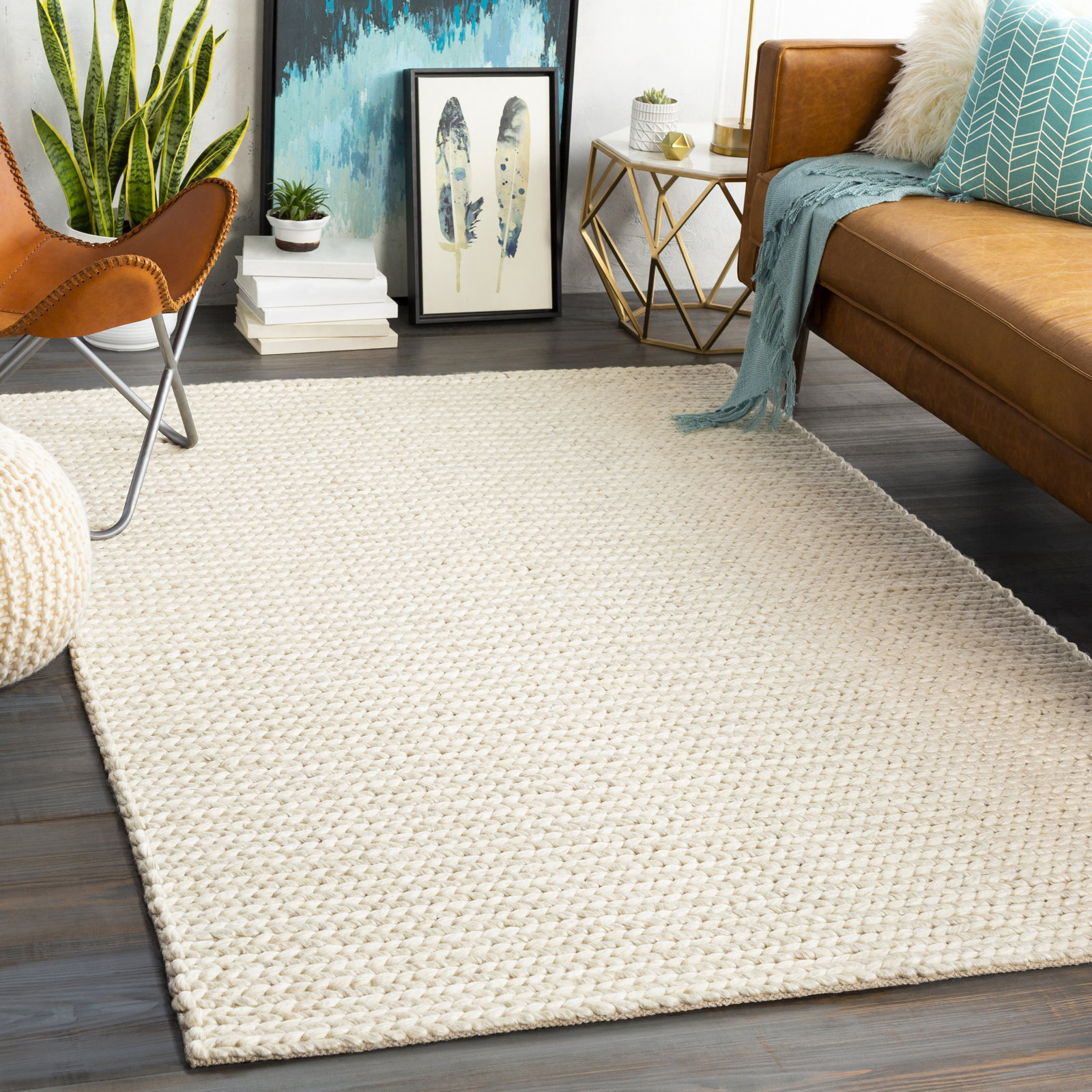 Ithaca Cream Hand-Woven Rug, Rectangle 5' x 7'6"