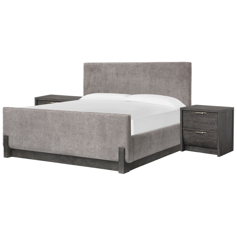 Très grand lit à panneau tapissier Seibert avec 2 tables de chevet, Trois pièces : lit, 2 tables de chevet, Très grand