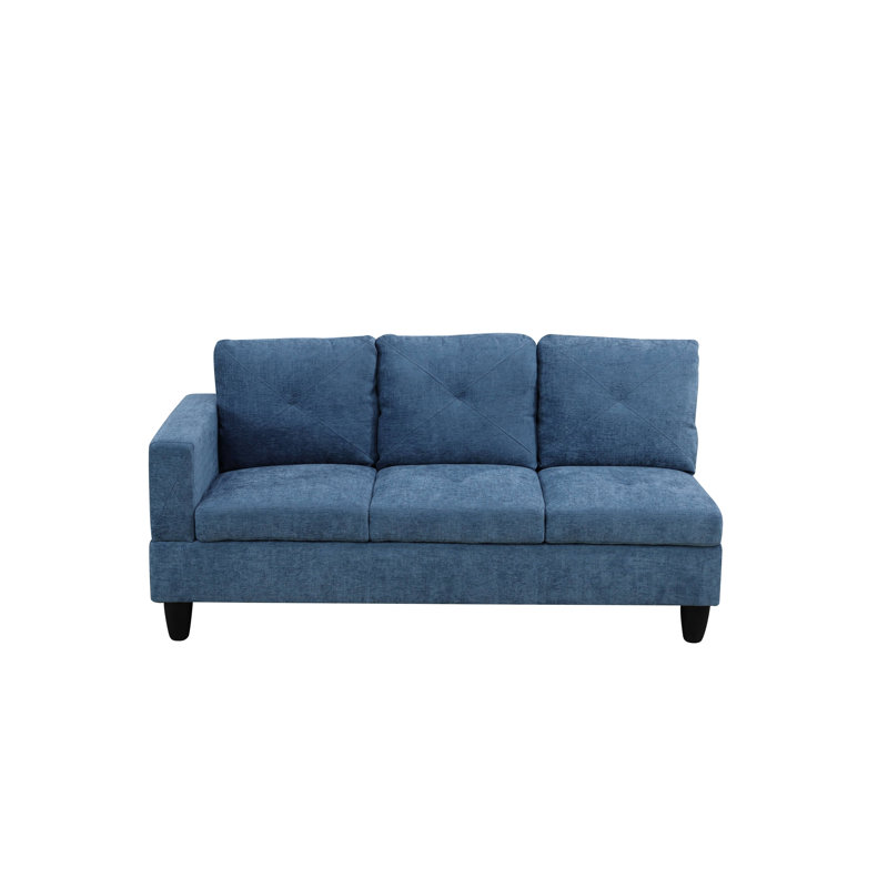 103" Monaco Navy Blue Linen 3-Piece Sectional Sofa Set With Chaise And Storage Ottoman, Blue Microfiber/Microsuede