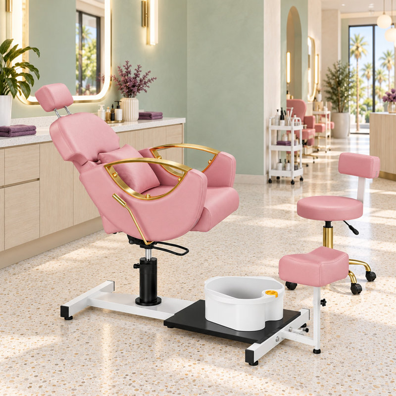 Fauteuil de pédicure avec bain de pieds massant, fauteuil de spa pivotant à 360° - Rose/Or, Rose/or