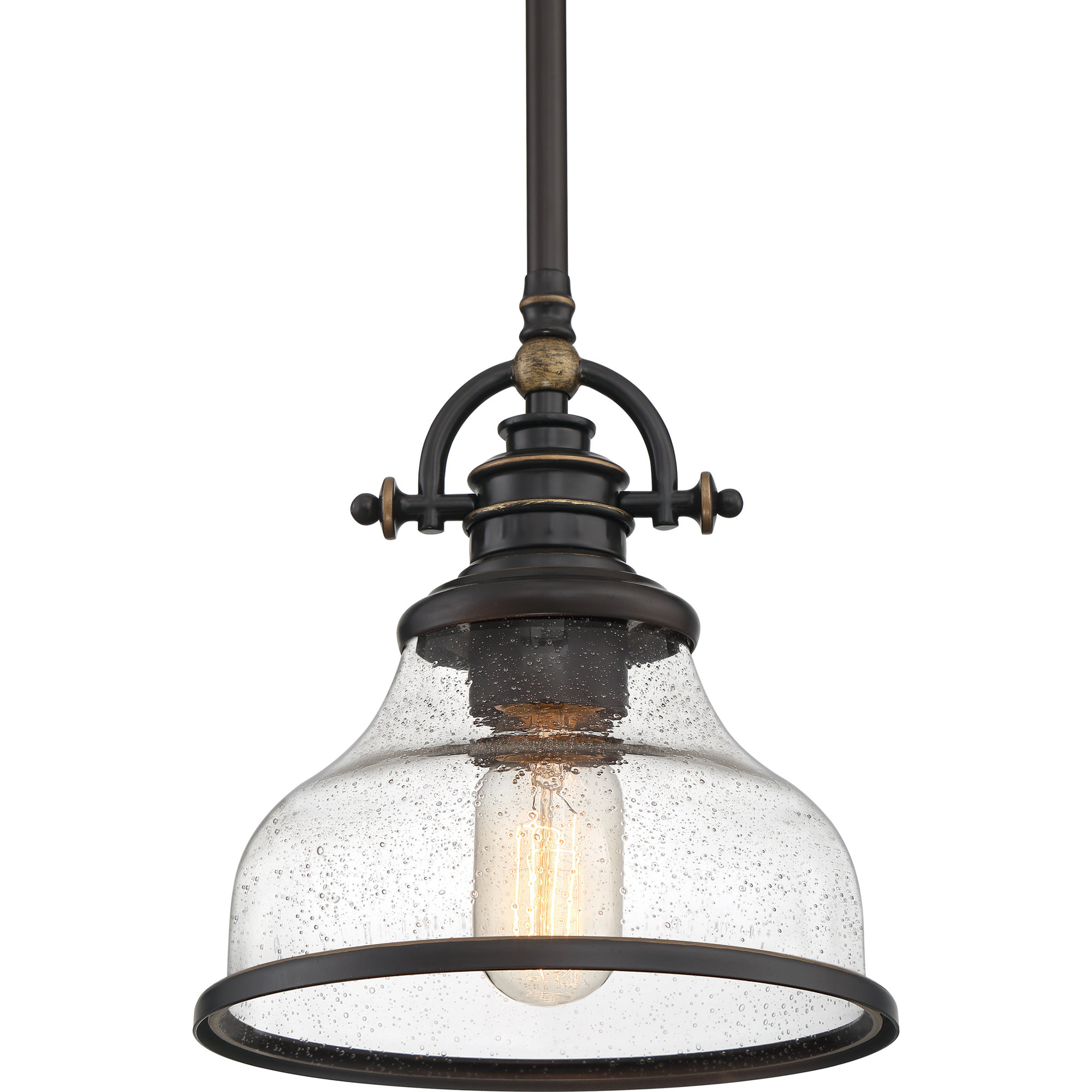 Maybery Single Light Glass Dimmable Pendant, 9.5" H x 8" W x 8" D, Palladian Bronze, Clear Seedy Glass