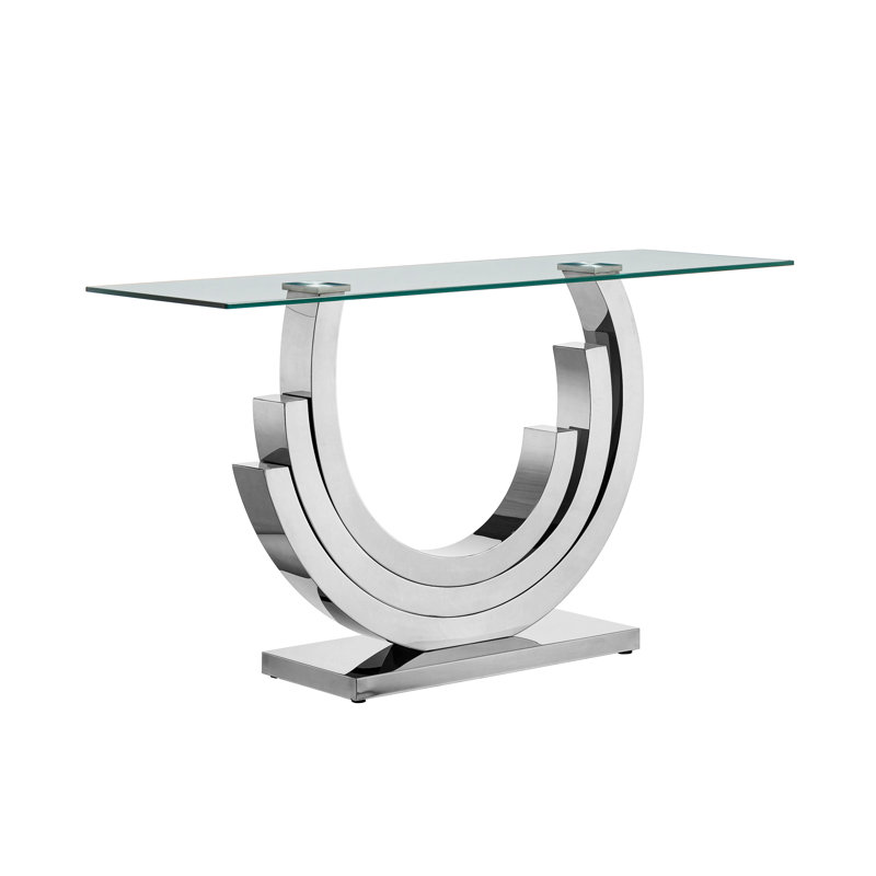 Table de console de 55 po en verre avec porte d'entrée 55 po, Argent argent