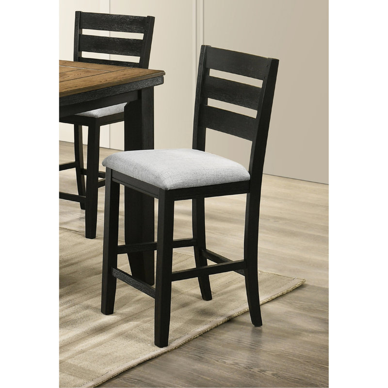Chaises de salle à manger à hauteur de comptoir gris anthracite, 2 pièces avec revêtement en tissu moelleux et tabourets à dossier en bois gris anthracite, support en bois