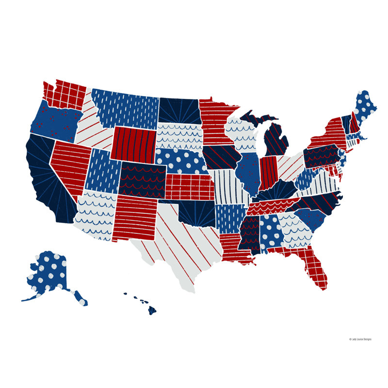 " Patchwork USA Map ", 12" H x 16" W  