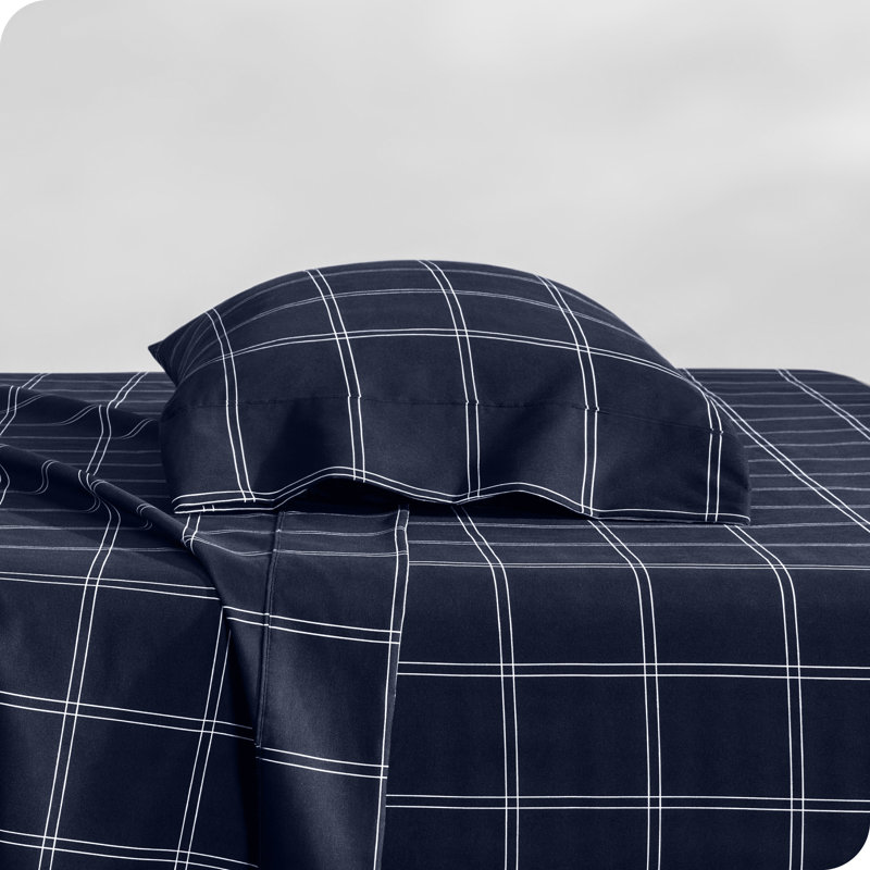 Microfiber Geometric Sheet Set, Twin XL Sheet Set + Fitted Sheet + Pillowcases, Midnight/White