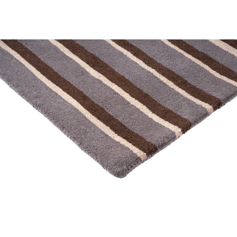 Decor Pilar Handmade Wool Striped Area Rug, Taupe, Rectangle 6'7 x 9'2