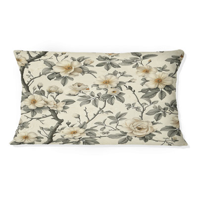Coussin lombaire ivoire à motif floral Blooms II