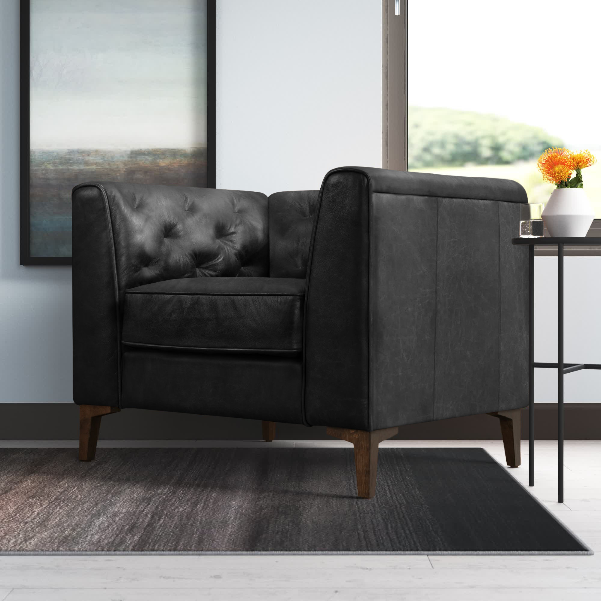 Wade Logan® Lariviere Genuine Leather Lounge Chair & Reviews | Wayfair