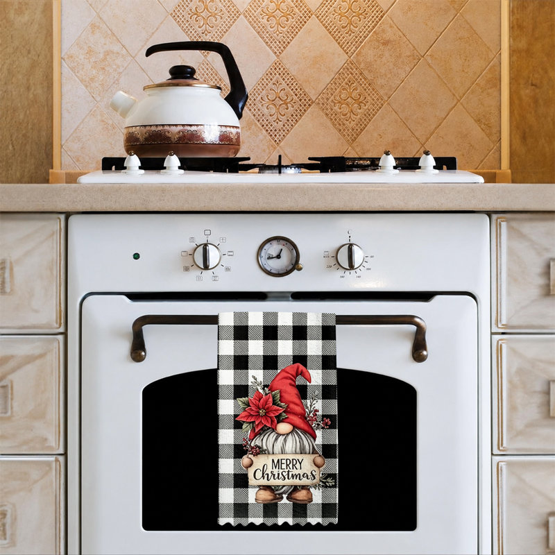  Linges de cuisine en microfibre de Noël, linges à vaisselle réutilisables absorbants, décoratifs résistants à la décoloration, 16 po x 24 po, motif à carreaux noir