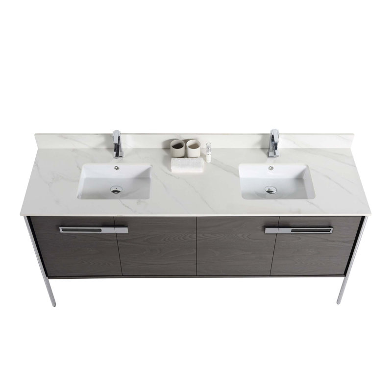 Meuble-lavabo double 72 po, Chêne noir, Chrome poli