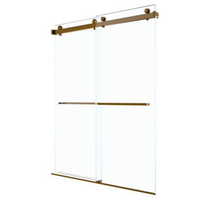 80"H Double Sliding Shower Door, 56" - 60"W Adjustable, 10Mm Thick Tempered Glass, Brushed Gold, Shatter Effective Waterproofing, 304 Stainless Steel Construction, Smooth Operation X 3/8 Inches