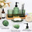 Ensemble d'accessoires de salle de bain 4 pièces, accessoires de salle de bain en verre rayé vert militaire avec distributeur de lotion noir, porte-savon, porte-brosse à dents, verre