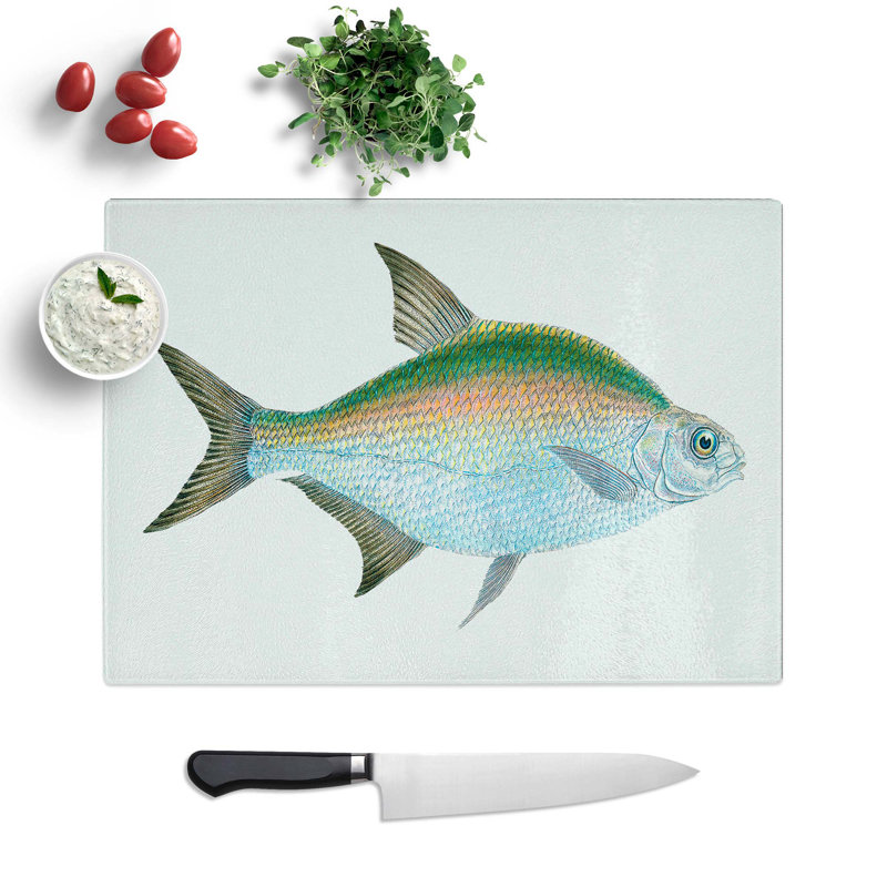 Tempered Glass Bream Fish Chopping Board, 39 cm W x 28.5 cm L