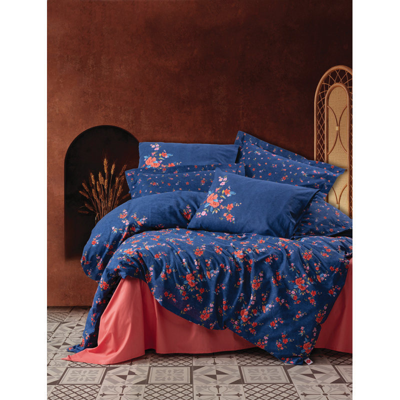 Aeilt Dark Blue/Red 144 TC Duvet Cover Set, Dark Blue Red, 140 x 200 cm - 1 Pillowcase (60 x 60 cm)