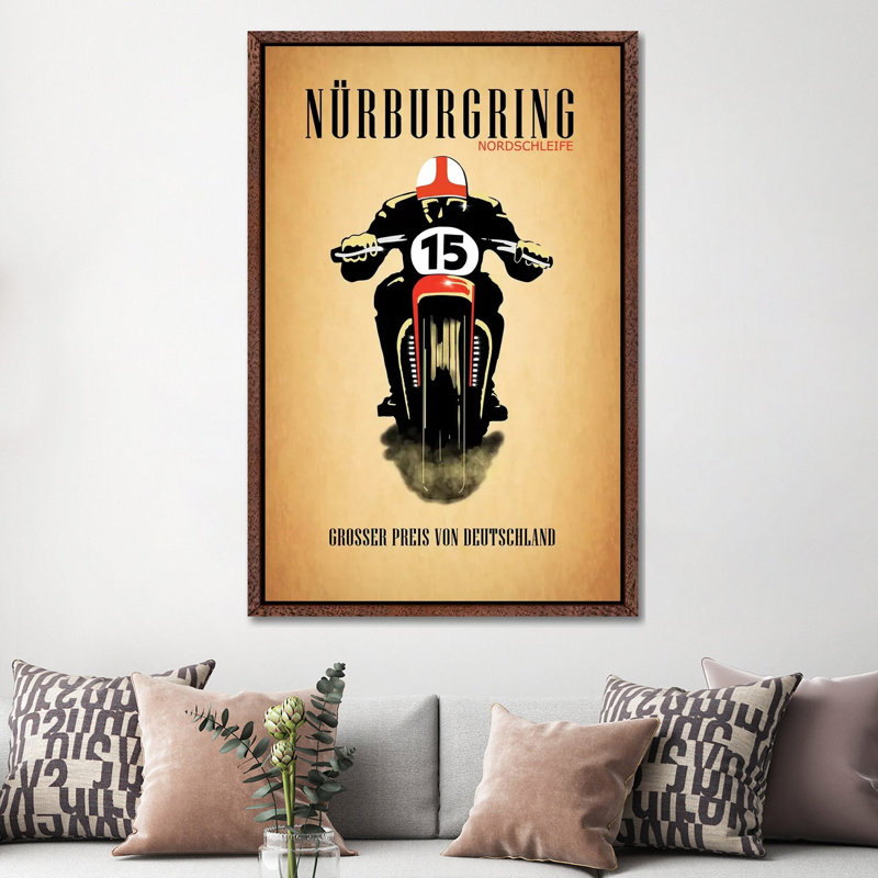 Nurburgring Nordschleife 1 Piece Wall Art on Canvas, 152.4cm H x 101.6cm W x 3.81cm D, Classic Brown Wood Framed