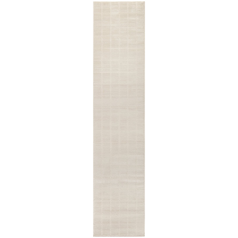 Tapis géométrique en polyester / ivoire tissé à la machine Avishek, Tapis de couloir 2 pi 2 po x 6 pi