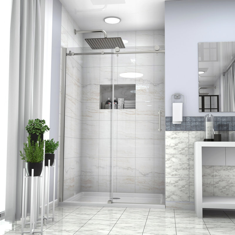 Shower Door 48" W X 76"H Single Sliding Bypass Shower Enclosure,Chrome, Chrome
