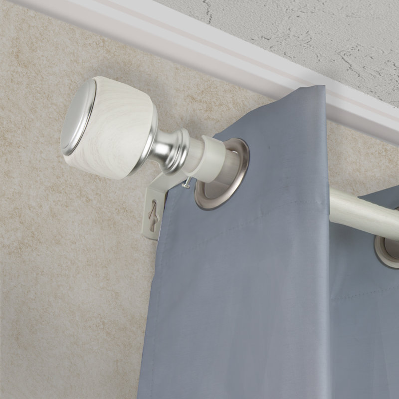 Tringle à rideaux simple en faux bois Abdulaahi, 160" - 240", Blanc perle