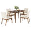 Ensemble de salle à manger Mid-Century 5 pièces, table en bois et chaises en tissu beige