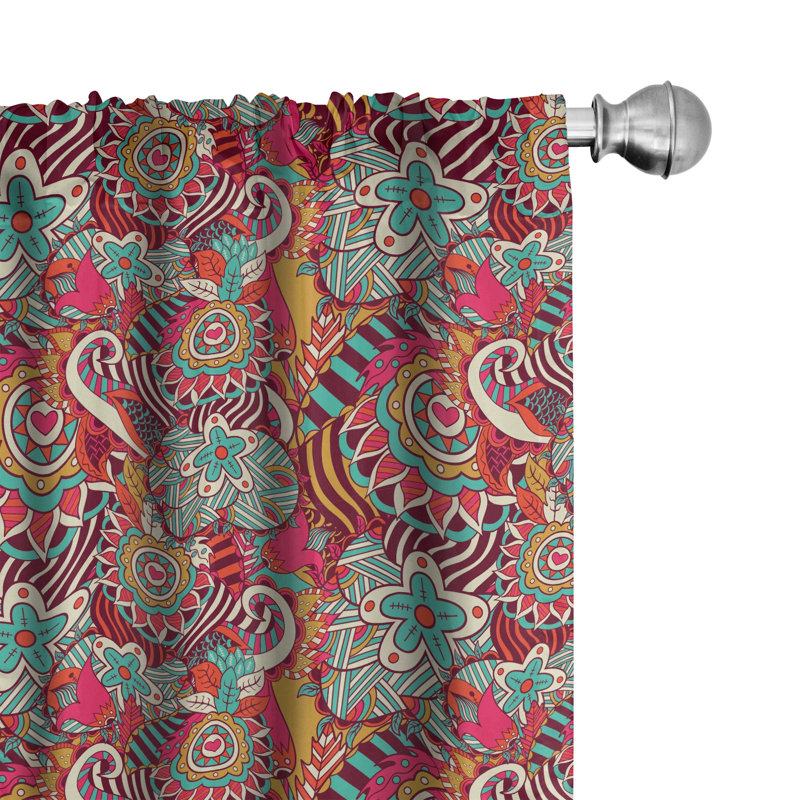 Colorful Floral Semi-Sheer Rod Pocket Curtain Panels, 28" W x 63" L