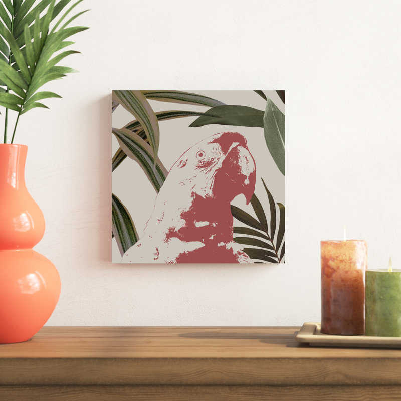 «Tropical Bird IV» par Annie Warren, peinture sur toile tendue, H 12 po x l 12 po