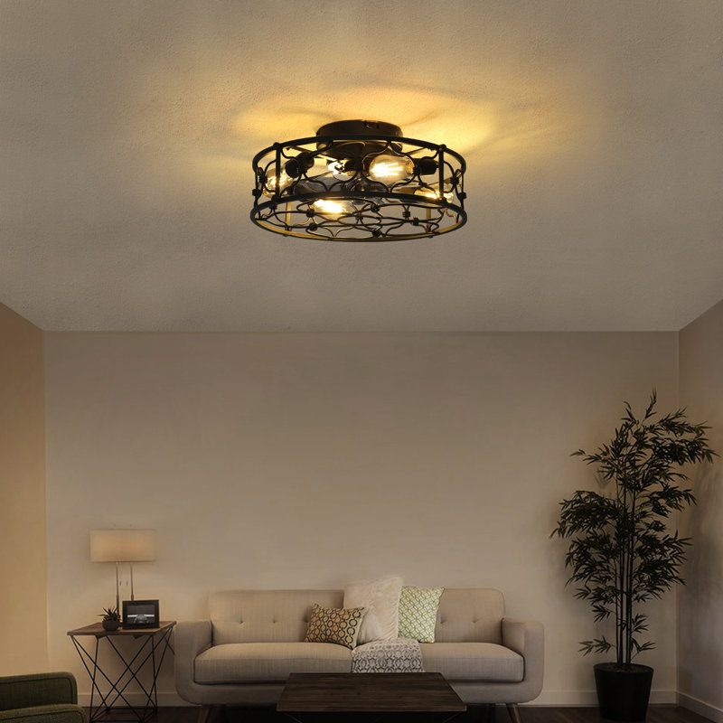 Ventilateur de plafond de style campagnard à cage noire classique de 20 po avec ensemble d'éclairage, 6 vitesses, ventilateur de plafond rustique à profil bas avec lumière et télécommande Vergean