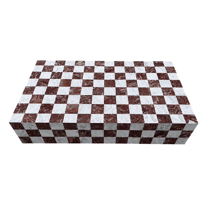 Genuine Marble Block Coffee Table - King Red/Carrara Marble, 54" Extra Large