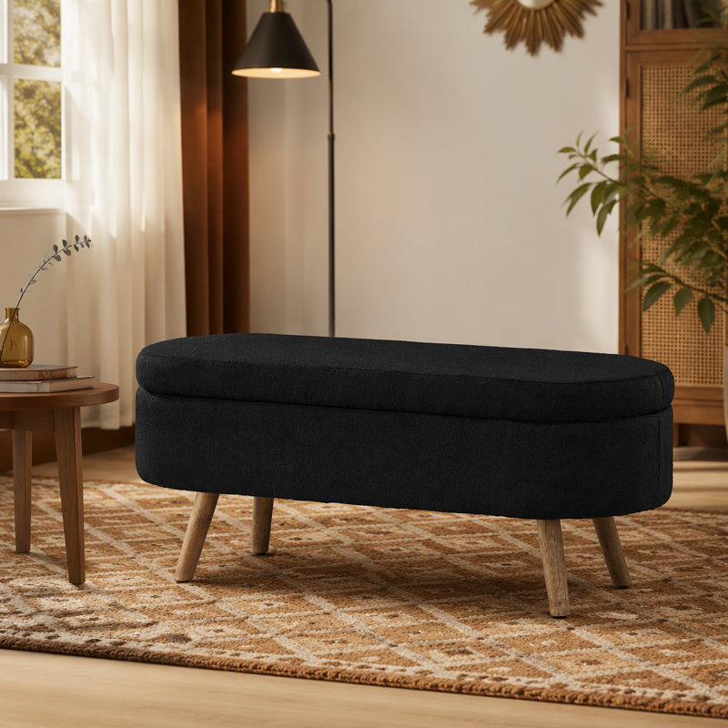 Banc de rangement avec repose-pieds ovale Luxury, Noir, Noir