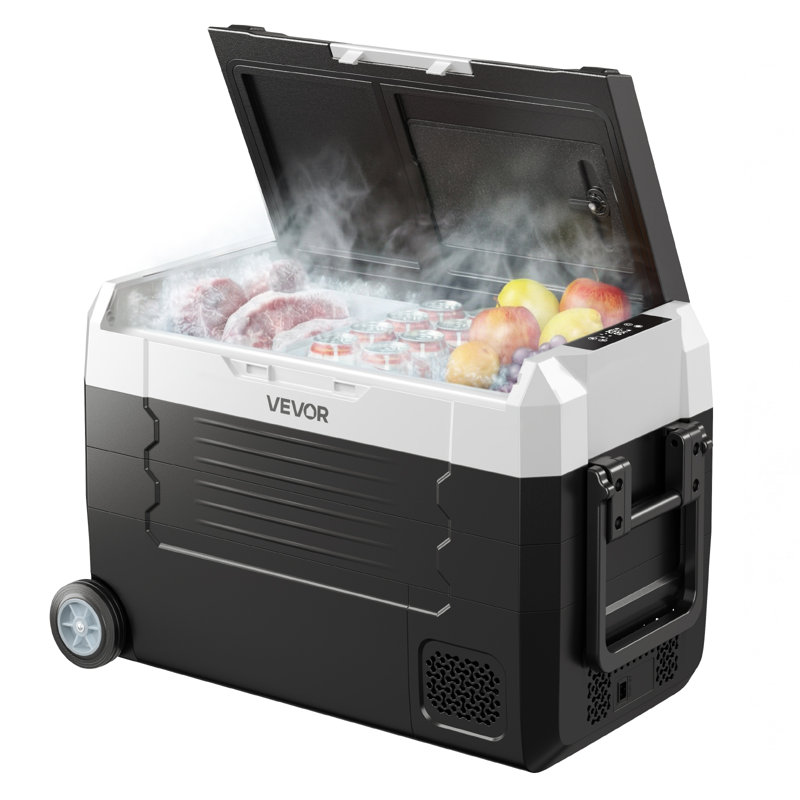 Car Refrigerator, DC 12/24V AC100-240V Compressor Electric Cooler, -4°F to 68°F Truck Refrigerator with APP Control, Wheels & Dual Zone, 37 QT Cars Cooler for RVs, Boats, Camping, Fishing
