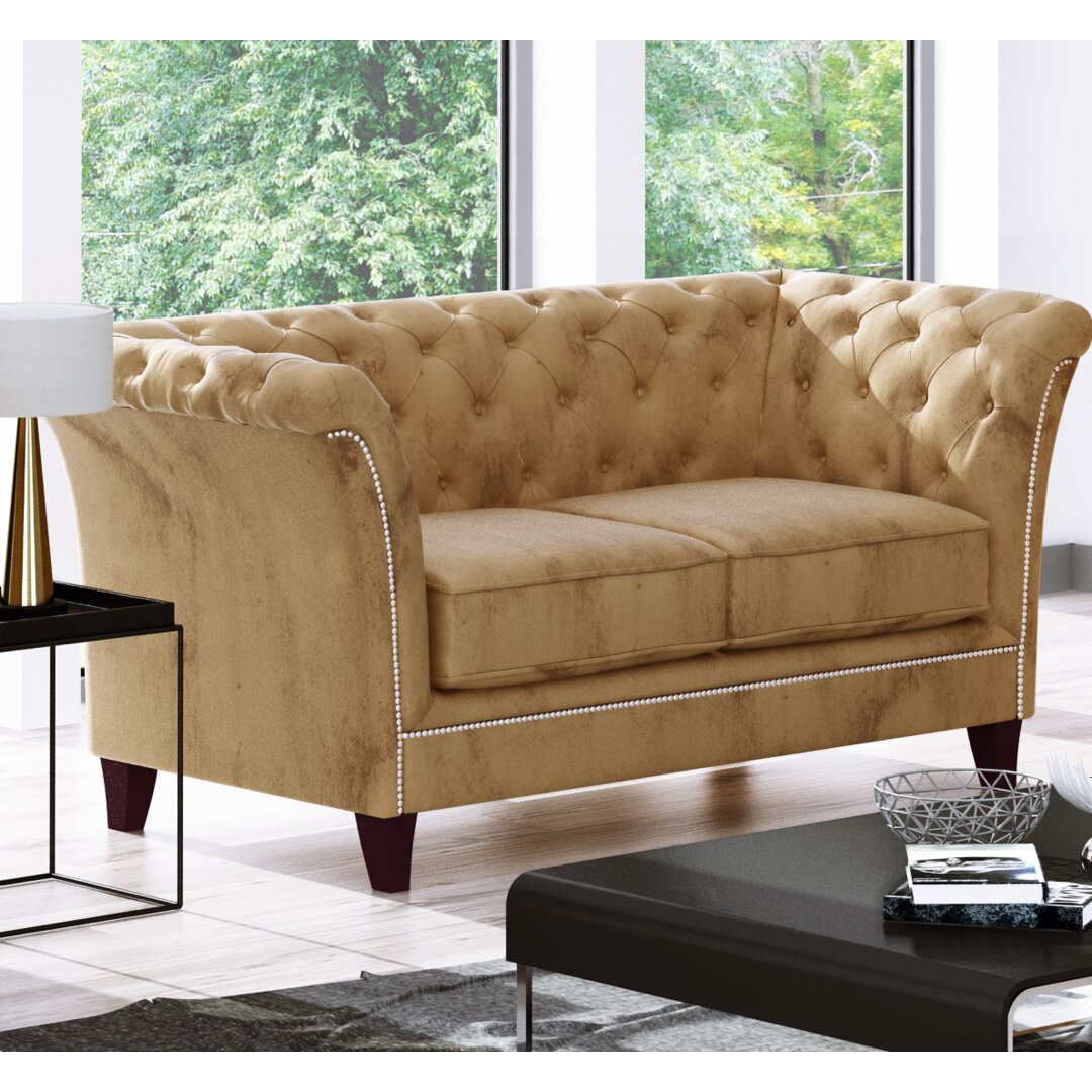 Chesterfield Darlana Sofa 2-Sitzer aus Samt-Stoff mit Holzfüßen