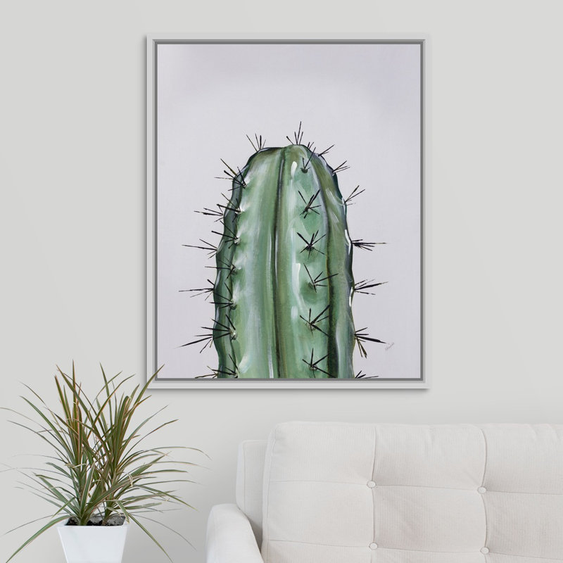 « couleur cactus i », peinture sur toile, Cadre flottant blanc, H 31,7 po x l 25,7 po x P 1,75 po