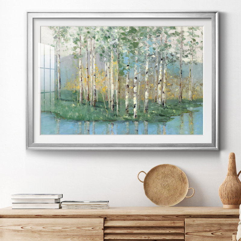 Birch Reflections Revisité - Peinture encadrée, H 26,5 po x l 36,5 po x P 1,5 po, Cadre argenté