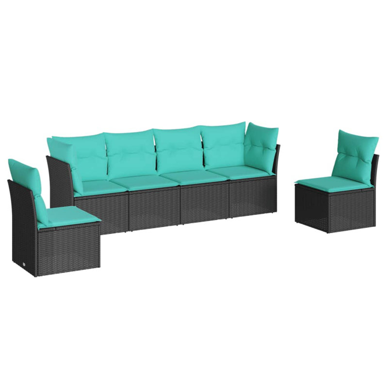 Ensemble de canapé modulaire d'extérieur en rotin PE, Bleu sarcelle, Noir