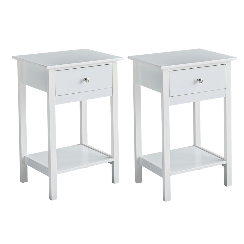 Set of 2 Wooden Bedside Table with large Open Shelf and Drawer – Arlo by, White