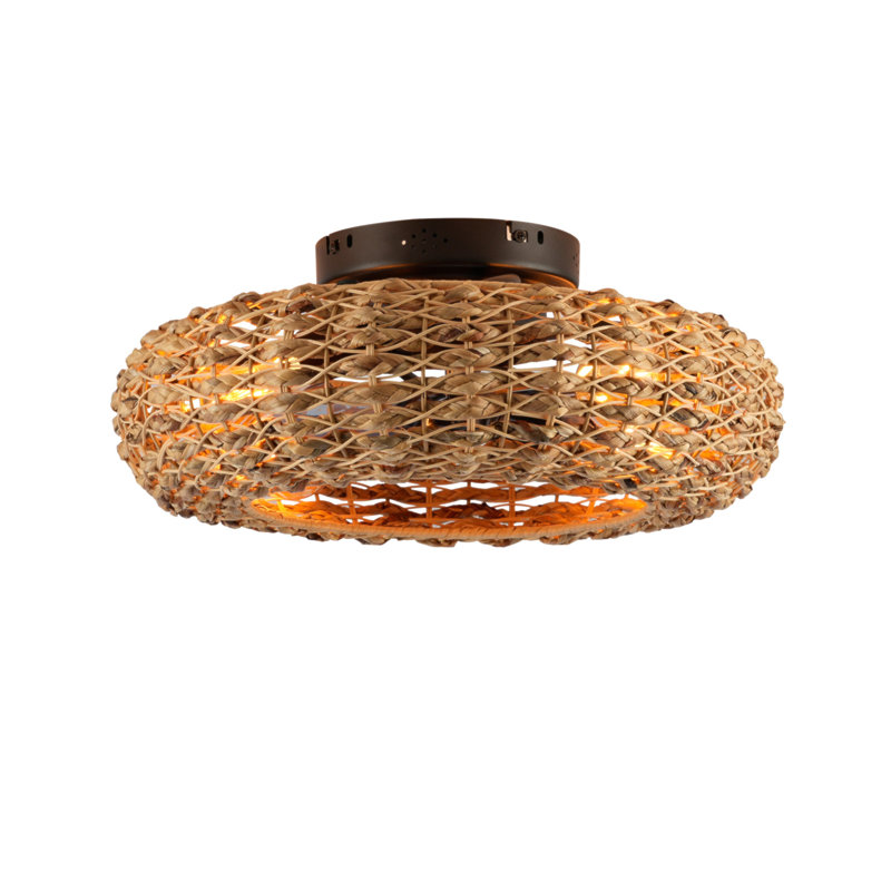 Ventilateur de plafond en bambou 19,6 "avec télécommande, 6 vitesses, ventilateur de plafond réversible à moteur à courant continu pour le salon, la chambre à coucher - AMPOULES NON INCLUSES