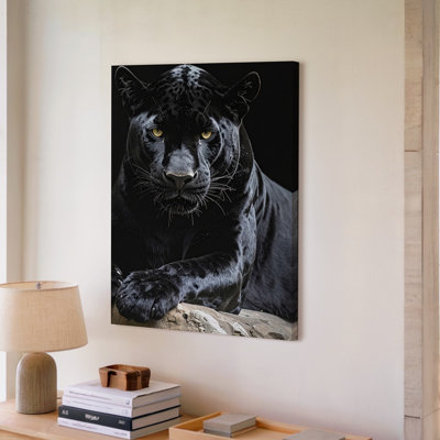 «Black Panther Power Photorealistic Big Cat In Shadow Silence», reproduction d'art sur toile prête à être accrochée à la maison