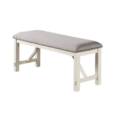Gray Cushioned Dining Bench, White Finish, Formal Classic With Modern Touch Bench In And White, Seat Flair