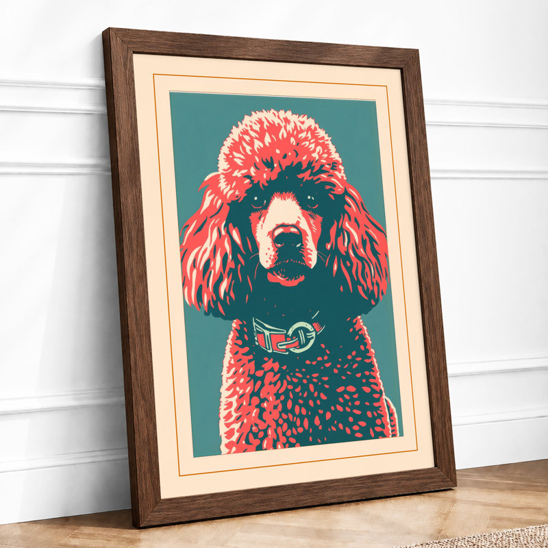 Proud Poodle Portrait Modern - Framed Print, A2 - 59.4 x 42.0 cm, Walnut
