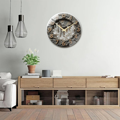Natural Stone Wall Clock with Crystal Decor Art - 24‘’ Modern Glass Wall Clock
