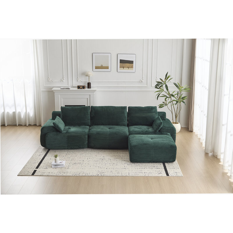 Boneless Modern Memory Foam Compressed Sofa, Large Sectional Couches For Various Living Spaces, Pet-Friendly Cloud Modular Sectional Sofa, Corduroy Fabric, Extra Deep Loveseat, No Assembly Needed