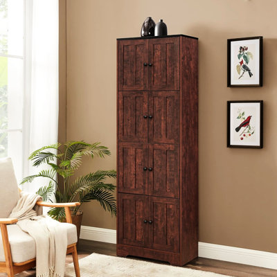 4-Shelf 8-Door Walnut Cabinet - Add Storage To Your Guest Room Keep Garage Tools Organized