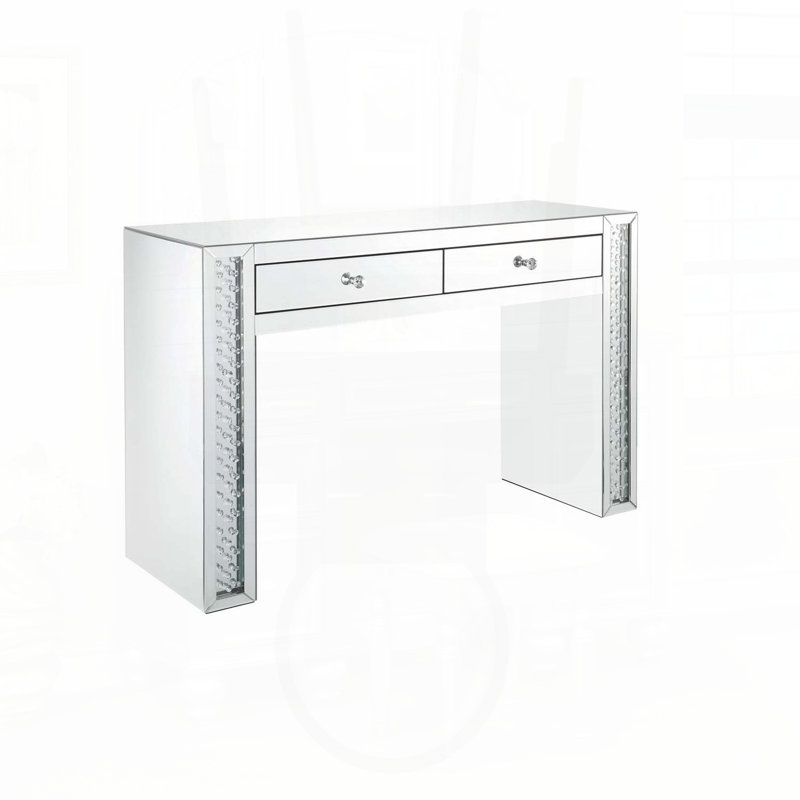 Bureau de coiffeuse en miroir avec incrustation de faux cristal et tabouret