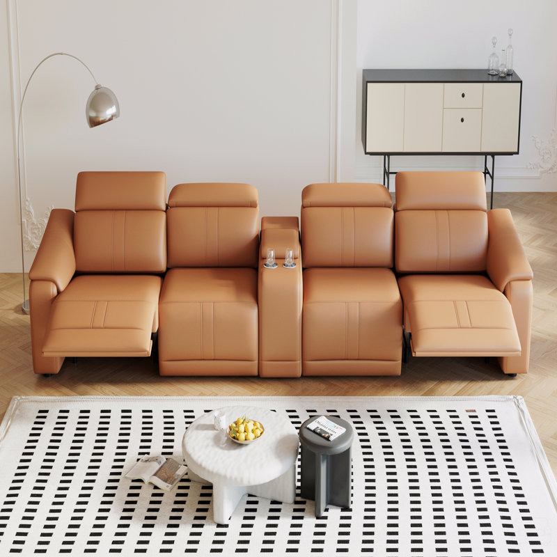 Ensemble de canapé inclinable, canapé modulaire inclinable à 4 places avec appui-tête réglable et inclinaison électrique, cuir respirant avec console de rangement et ports USB